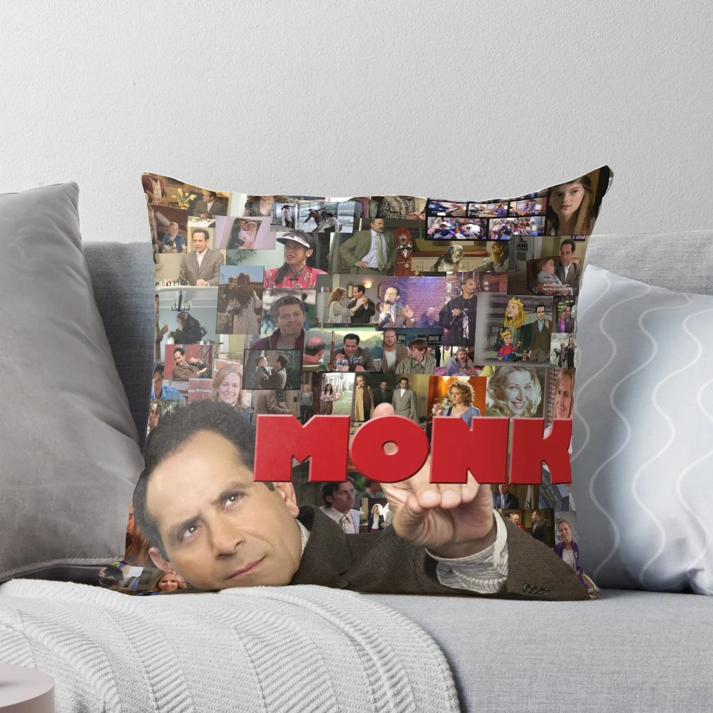 Adrian Monk Collage Pillow with Iconic Characters and Scenes from the Monk TV Series