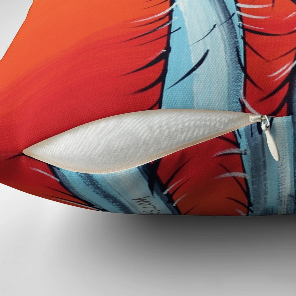 Whimsical and colorful emu pillow featuring quirky emu artwork by Wendy Binks