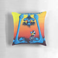 A whimsical "Are We There Yet?" throw pillow featuring a quirky upside down emu design, perfect for emu enthusiasts.