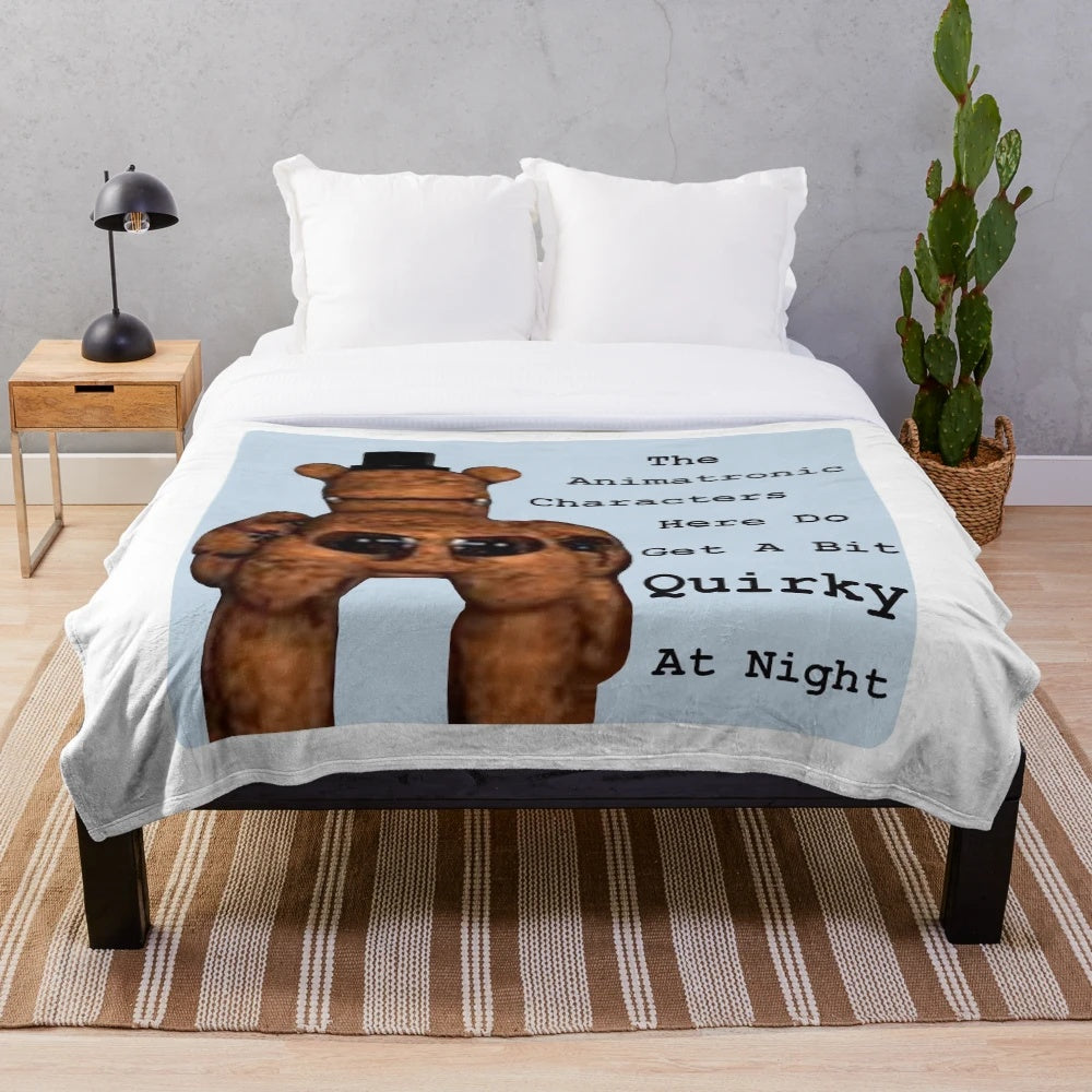 Quirky Freddy Fazbear plush blanket featuring Five Nights at Freddy's animatronics