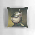 Funny portrait of a pig wearing a German military helmet