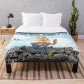 Humpty Dumpty sitting on a wall, singing a whimsical nursery rhyme, printed on a plush blanket