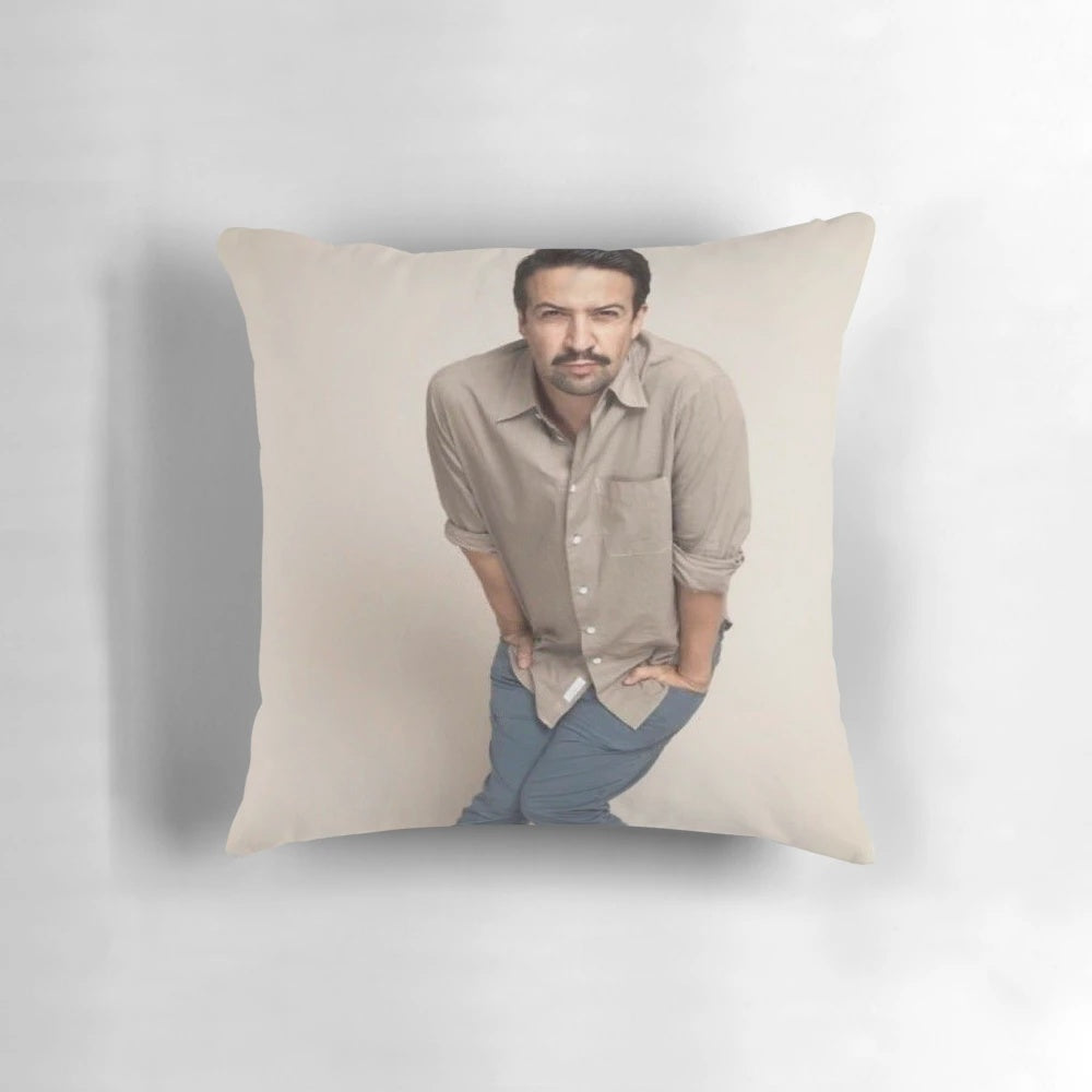 Quirky pillow featuring a fun, meme-inspired design of Lin-Manuel Miranda from the hit musical Hamilton