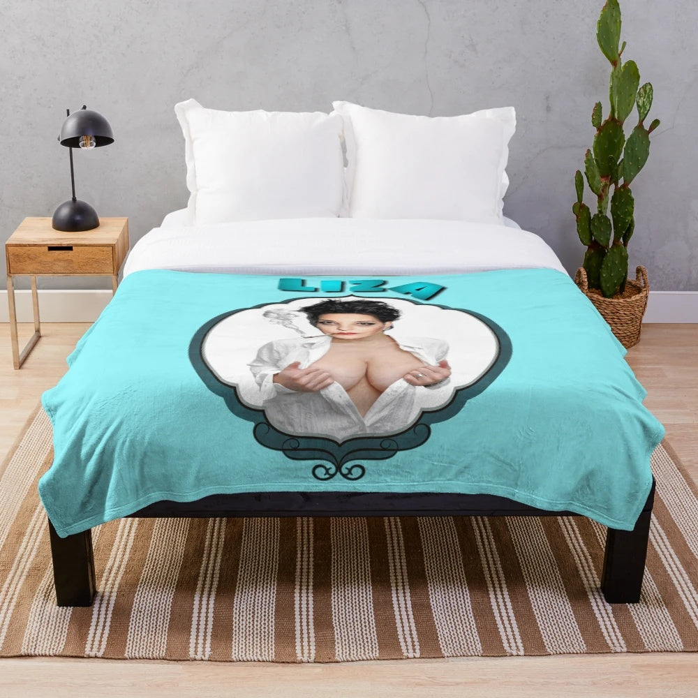 Liza Minnelli inspired plush blanket with quirky pop art design