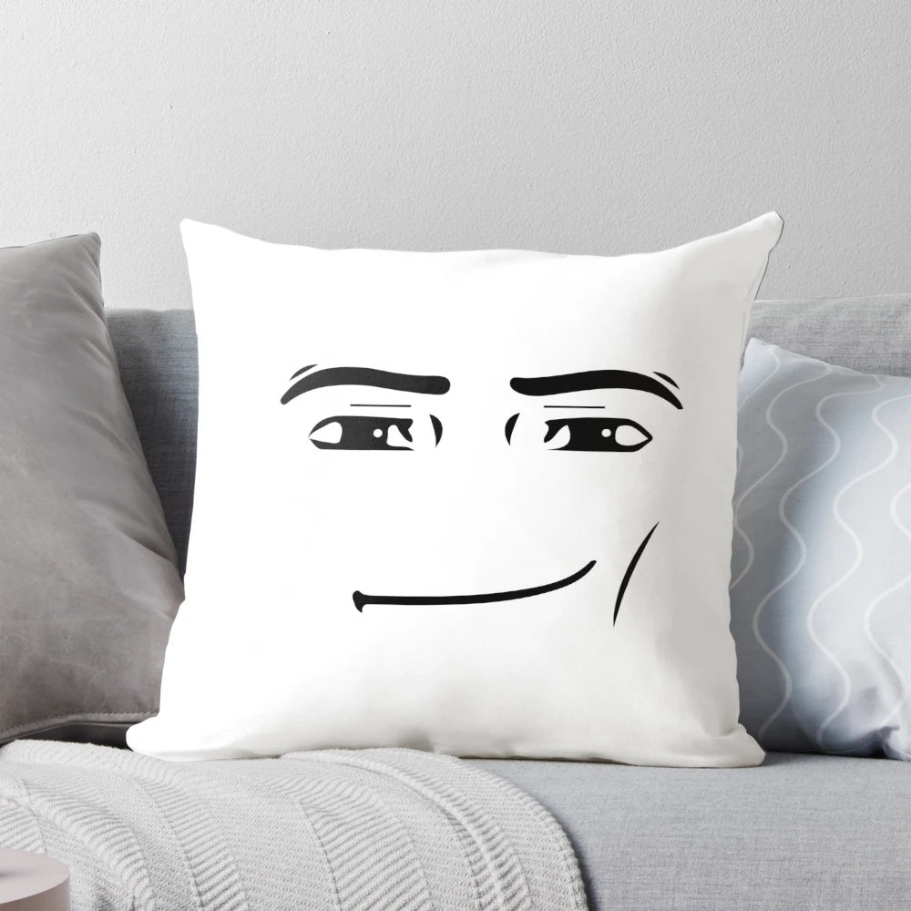Quirky meme and Roblox-inspired face pillow