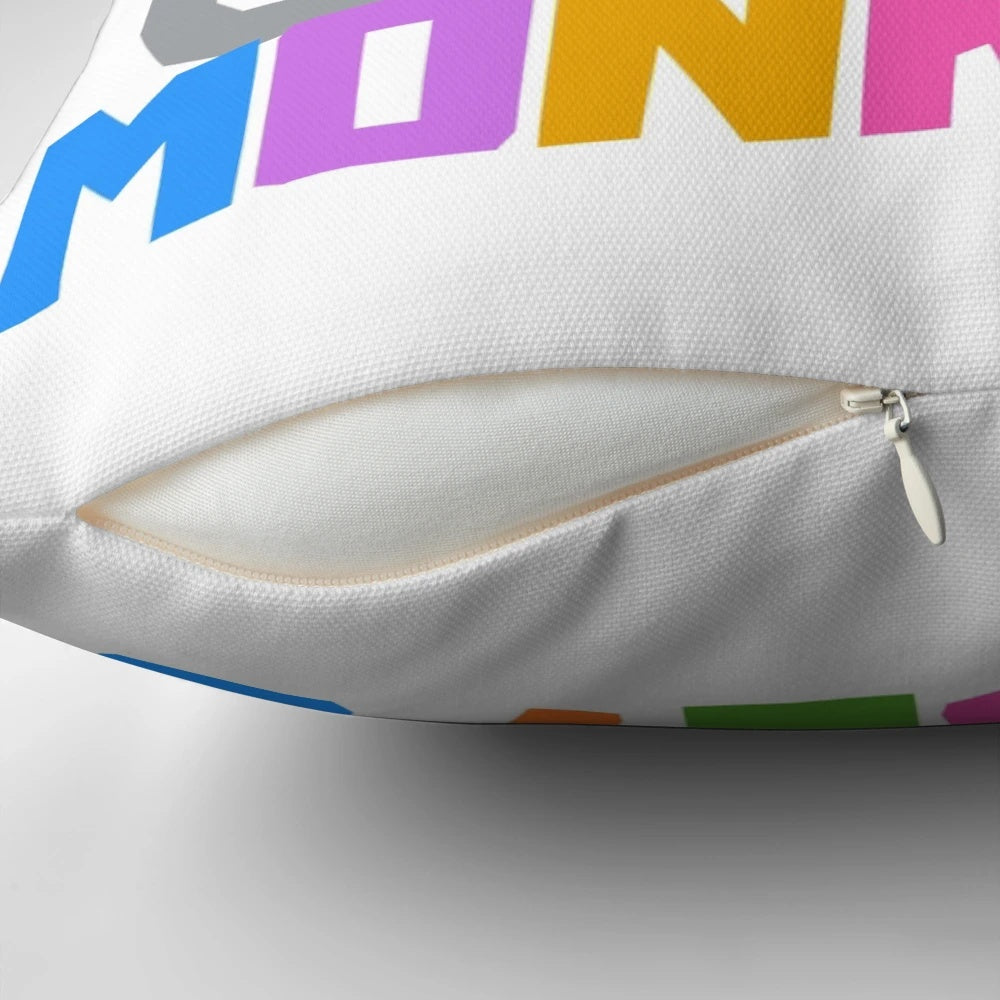 Whimsical "Not My Circus" throw pillow featuring a monkey design, perfect for circus-themed home decor.