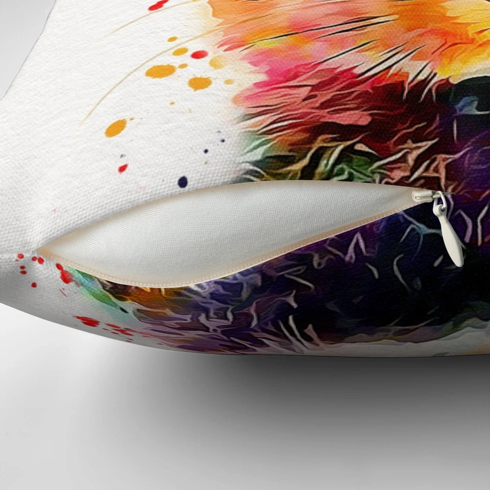 Rabbit watercolor painting on a cozy throw pillow, perfect for a nursery or bedroom.