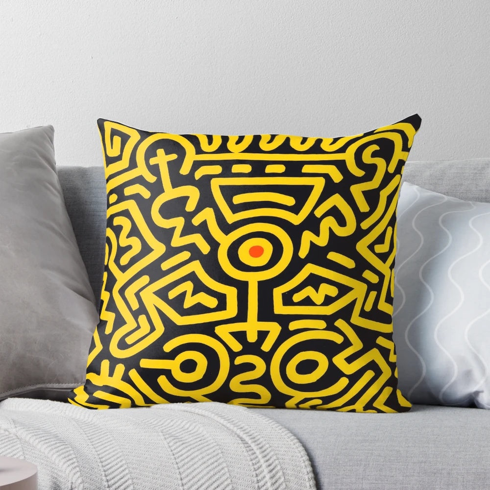 Racetoo Pillow featuring Keith Haring-inspired line art and 80s pop art design