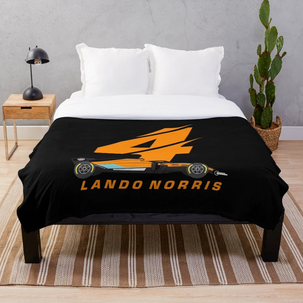 Racing car inspired plush blanket featuring Lando Norris design