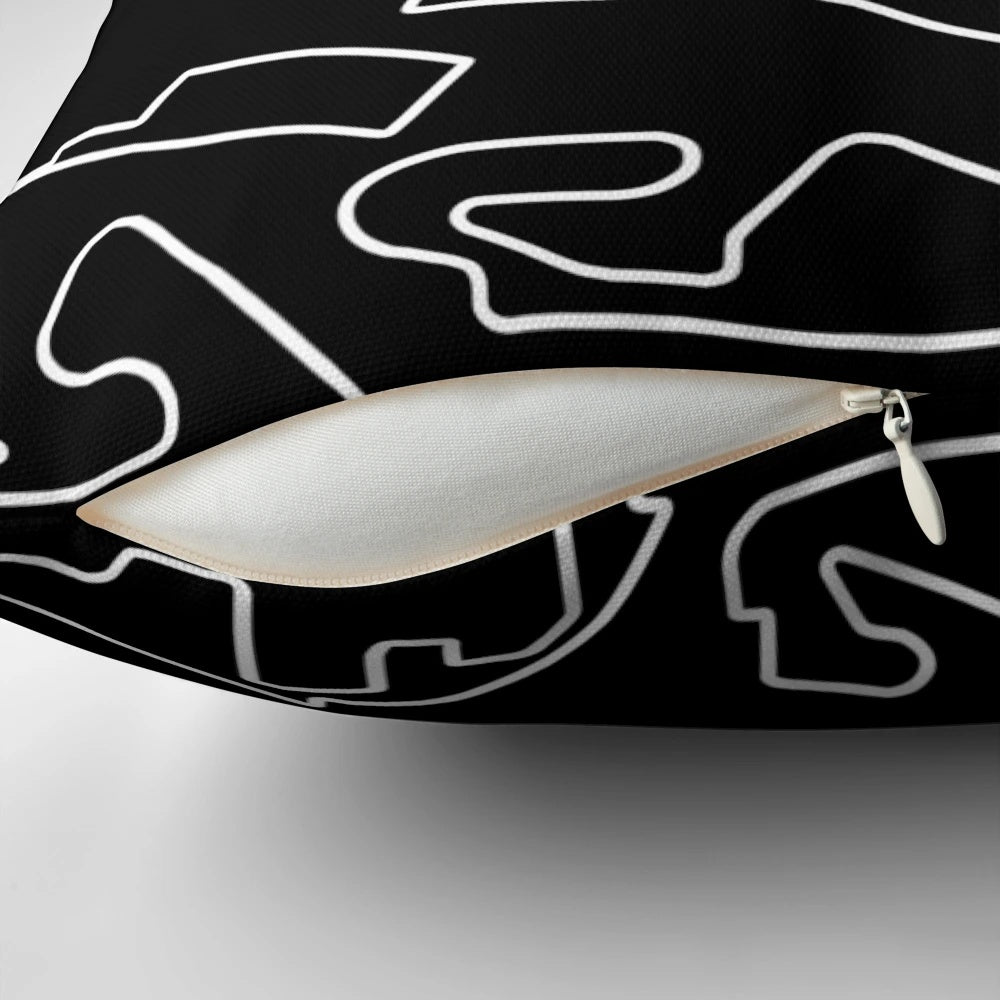 Pillow featuring the outline of a Formula One racing circuit