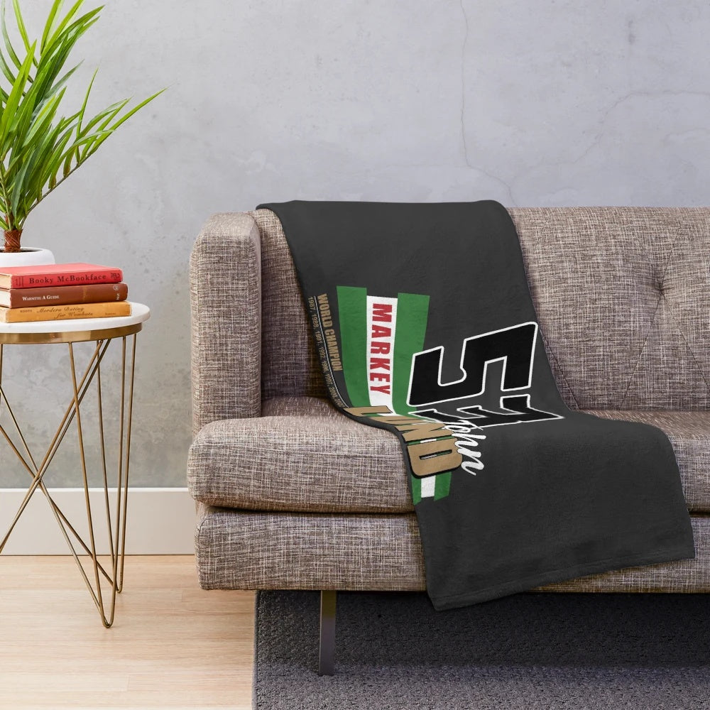 Plush blanket featuring John Lund's stock car racing design