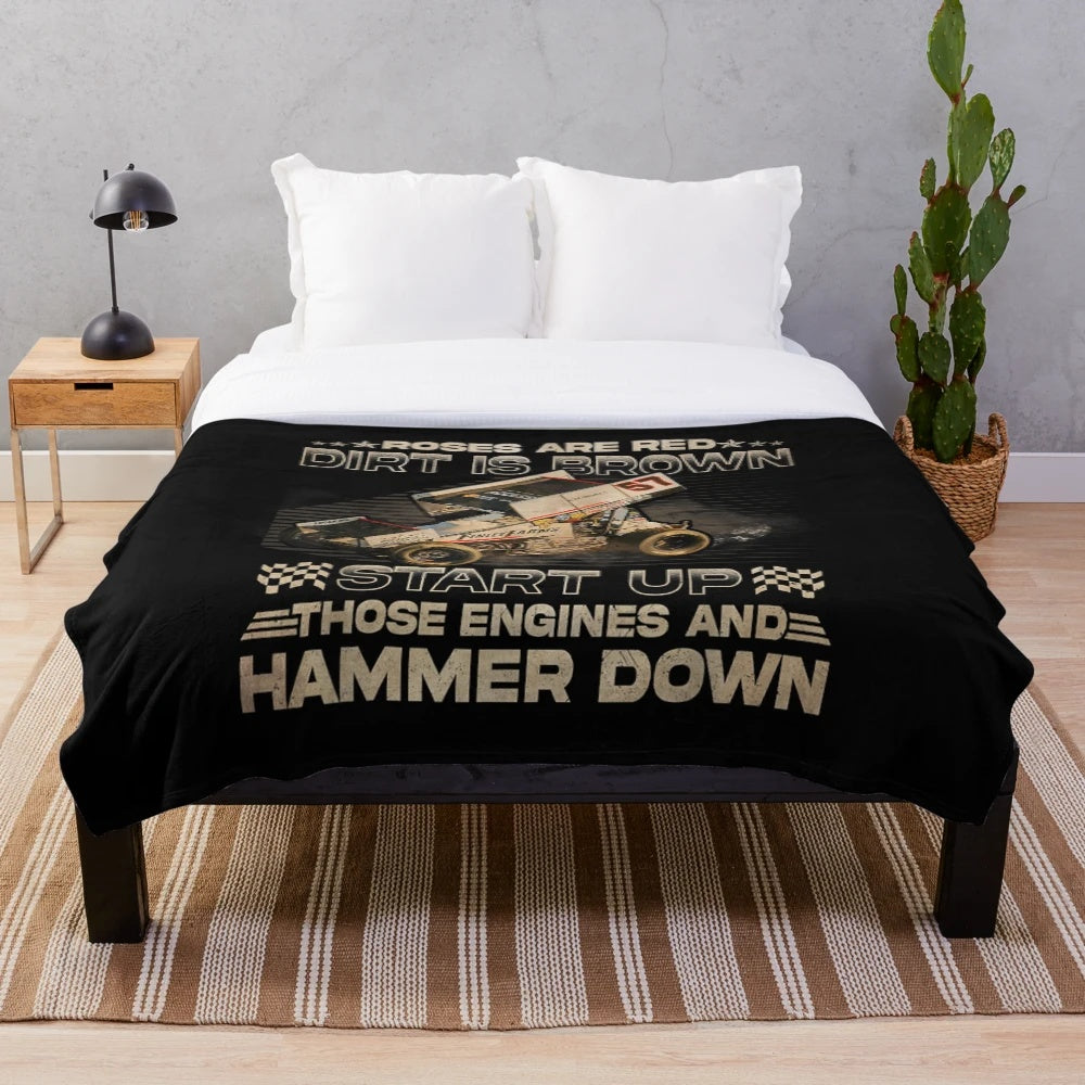 Plush blanket featuring dirt track racing and sprint car design