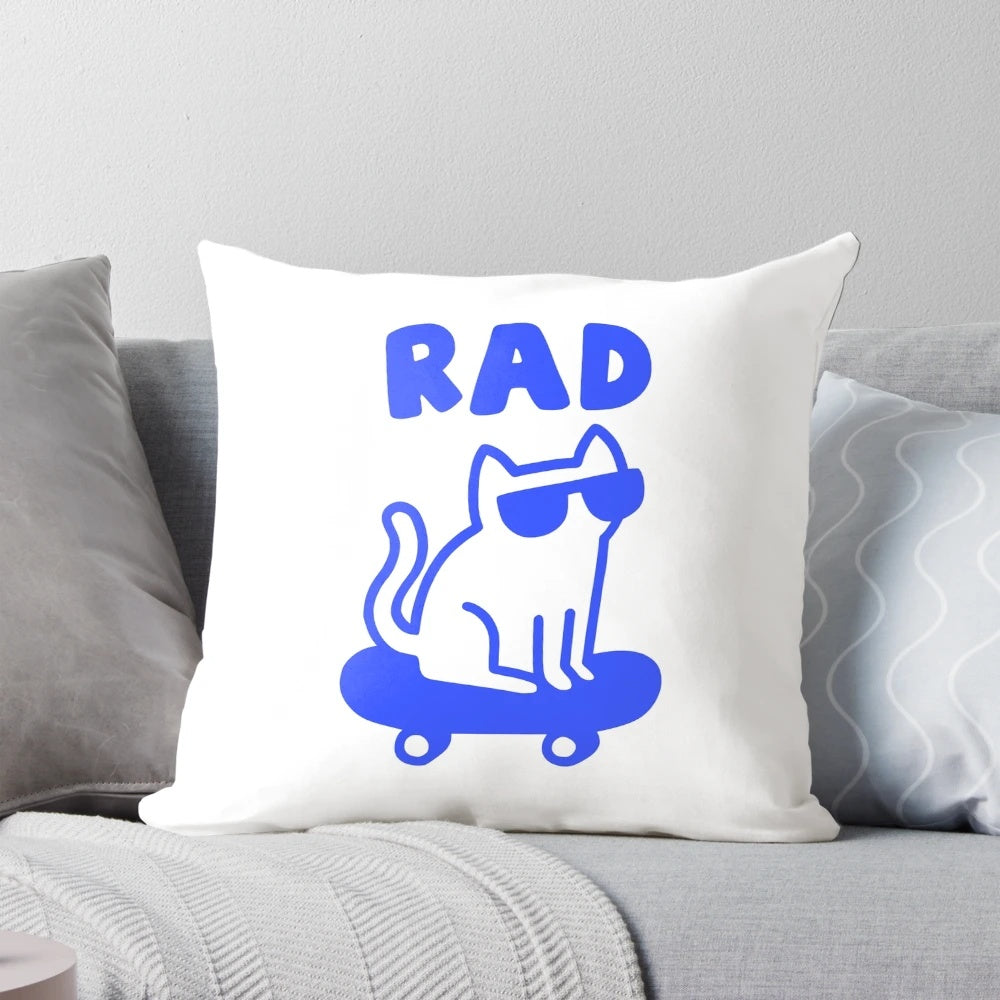 Rad Cat Pillow with Sunglasses and Skateboard Graphic