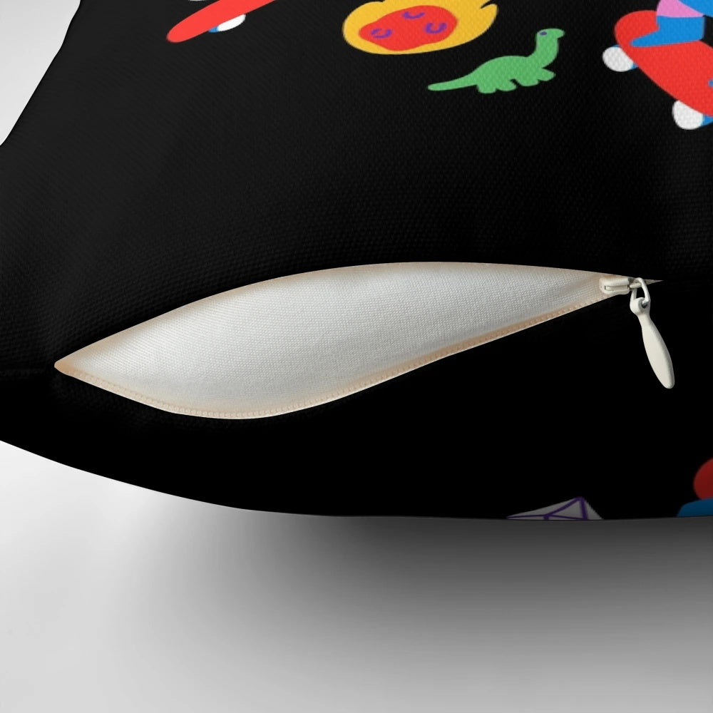 Rad Pals Funny Throw Pillow with Cats, Unicorns, Skateboards, and Other Rad Designs