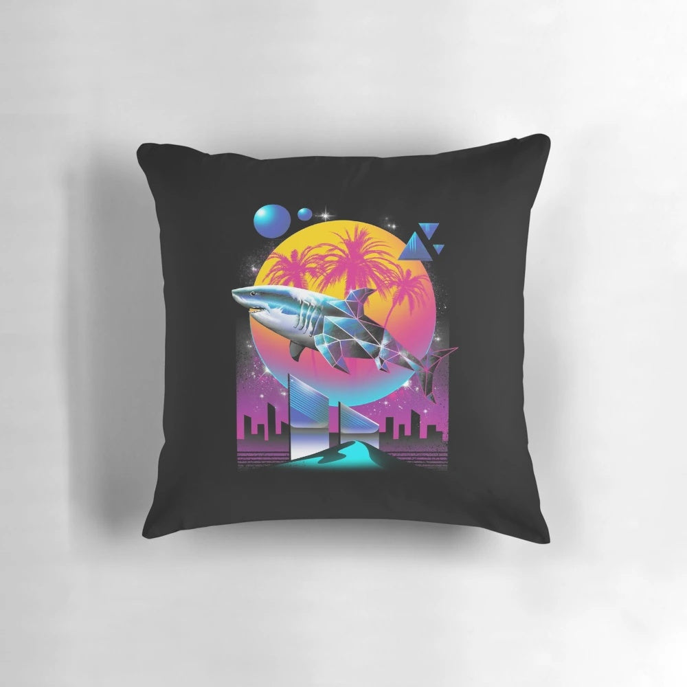 Rad shark cyberpunk pillow with neon retro animal punk design