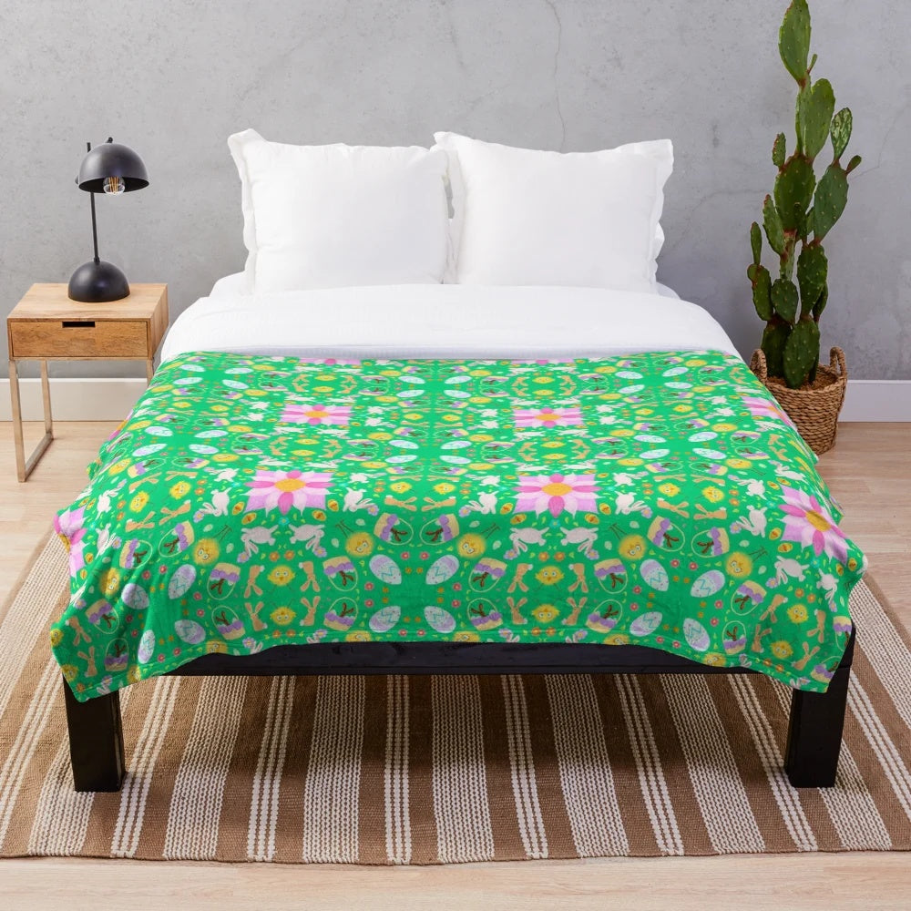 Plush Easter blanket with mandala floral pattern