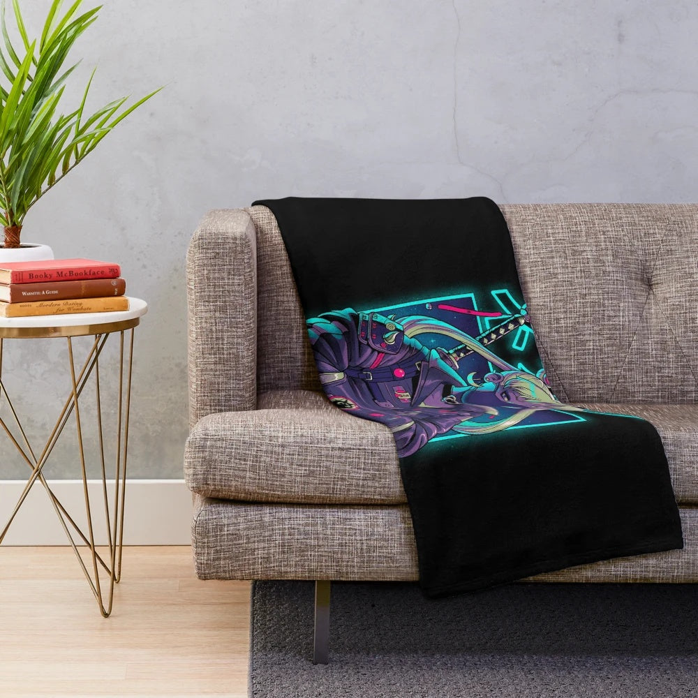 Neon Moon Plush Blanket with Cosmic Celestial Design