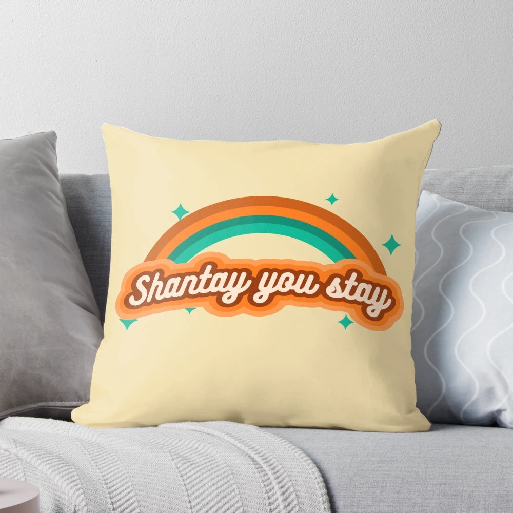 Shantay You Stay" sparkle pillow with RuPaul's Drag Race-inspired design