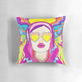 Colorful, psychedelic-inspired sun burst pillow with a bold, energetic design