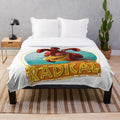 Chicken Joe surfing on a wave plush blanket