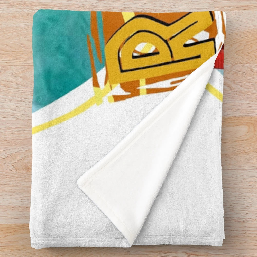 Chicken Joe surfing on a wave plush blanket