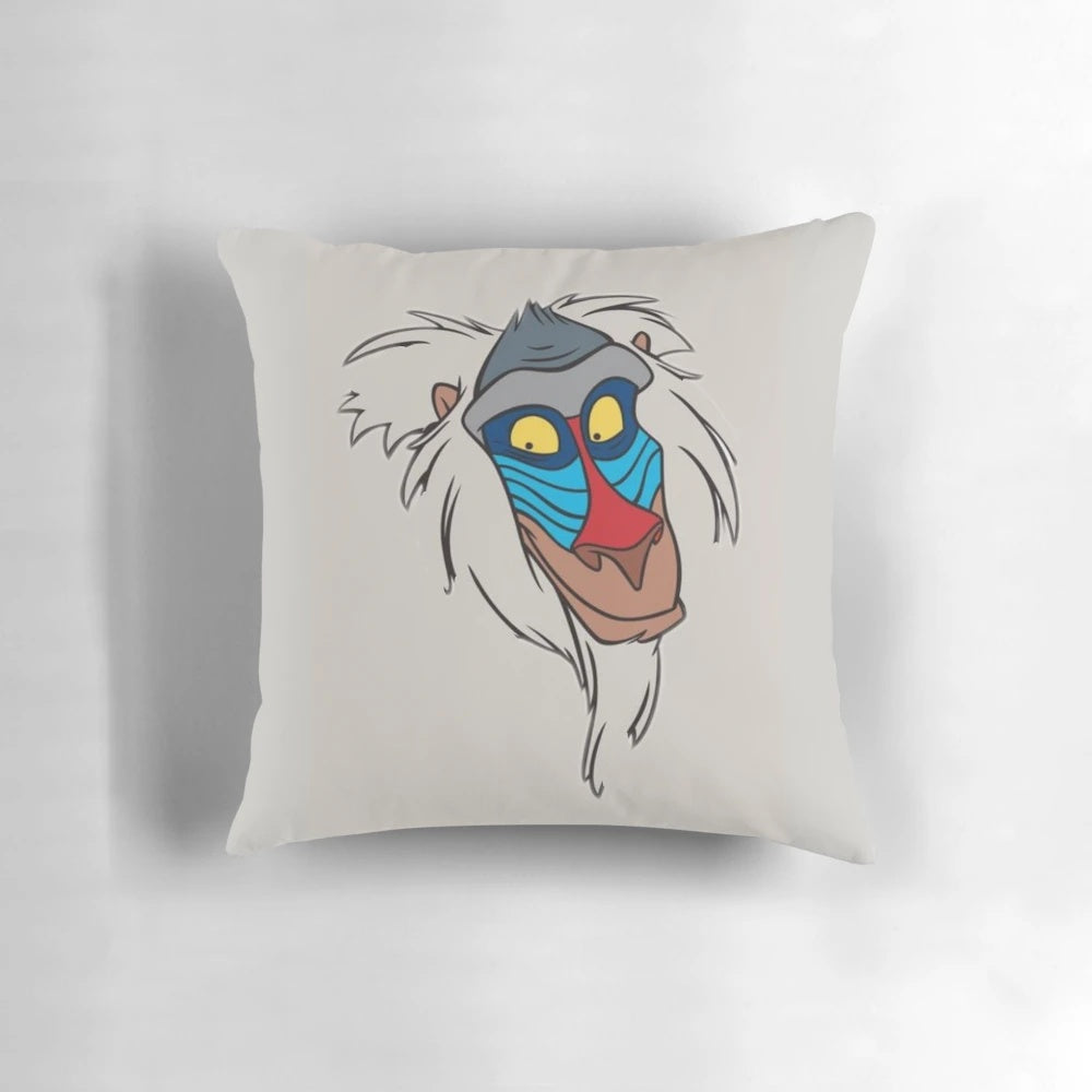 Rafiki, the wise baboon from The Lion King, featured on a plush, decorative pillow.