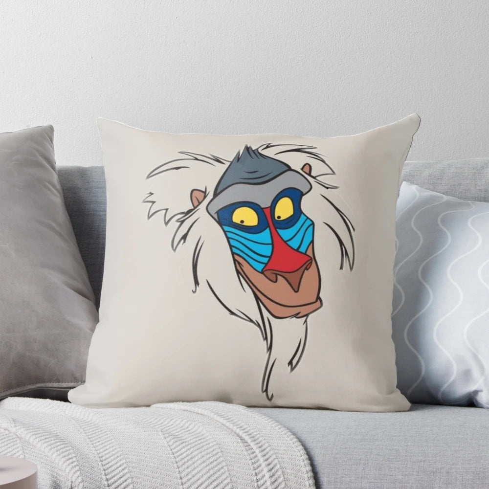 Rafiki, the wise baboon from The Lion King, featured on a plush, decorative pillow.