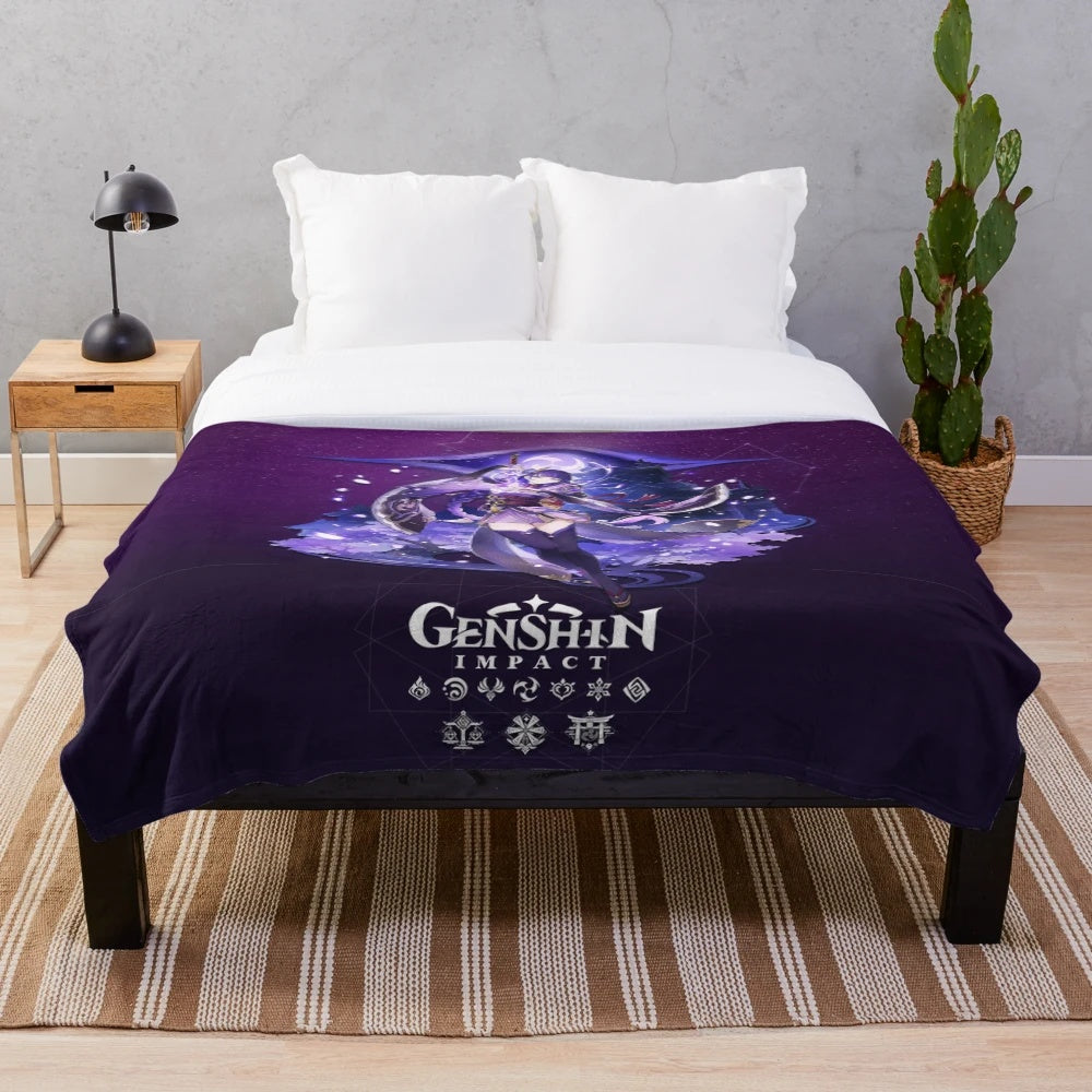 Raiden Shogun inspired electro plush blanket from Genshin Impact