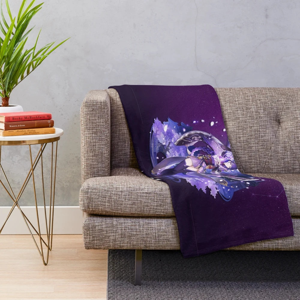 Raiden Shogun inspired electro plush blanket from Genshin Impact