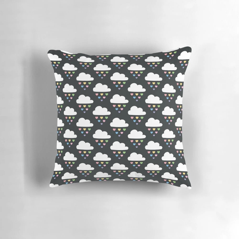 Raining Hearts Decorative Pillow with Heart Cloud Design