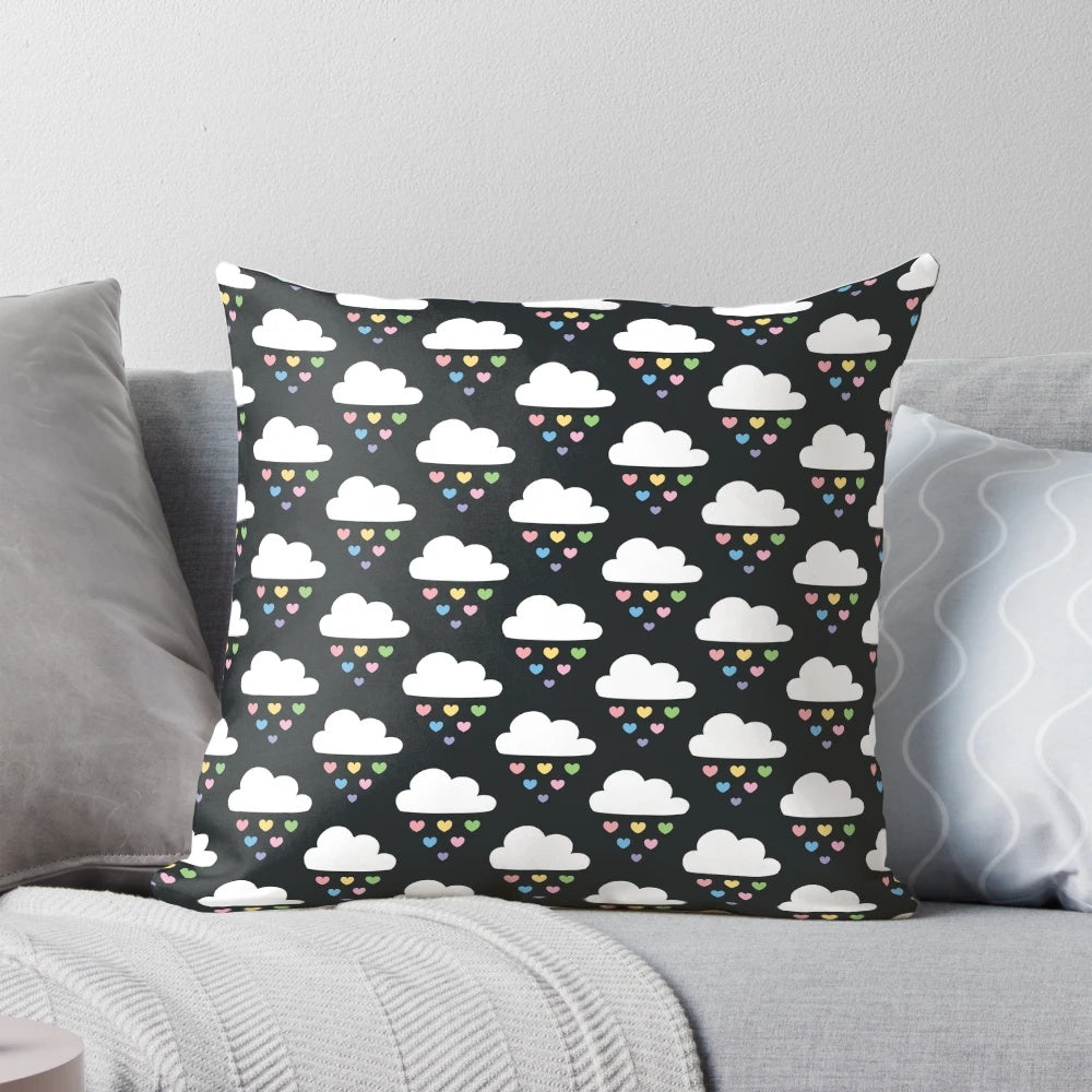 Raining Hearts Decorative Pillow with Heart Cloud Design