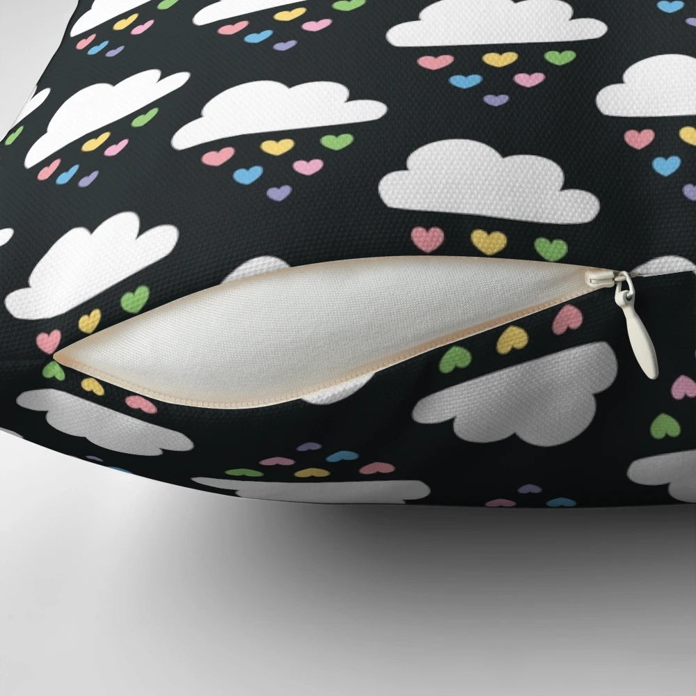 Raining Hearts Decorative Pillow with Heart Cloud Design
