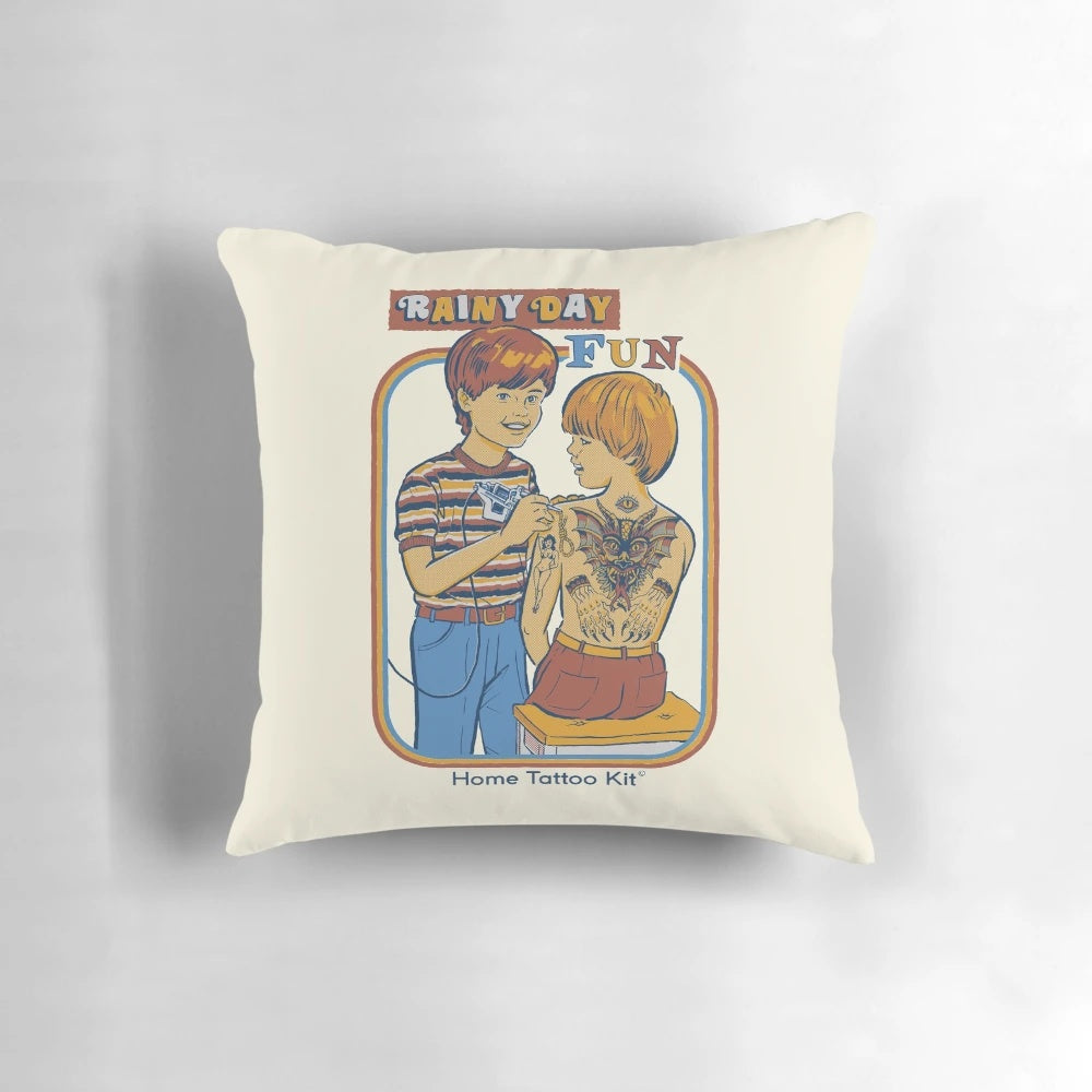 Rainy Day Fun Vintage Tattoo Throw Pillow