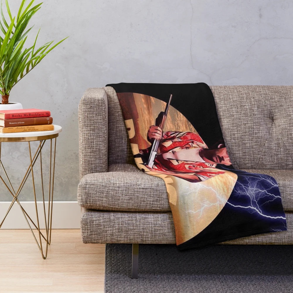 Raising Arizona inspired plush blanket featuring a graphic design of Nicholas Cage