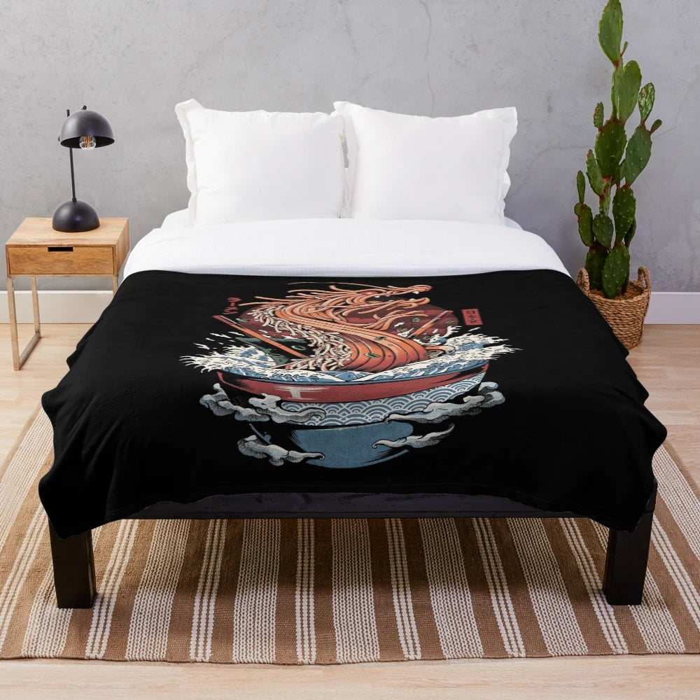 Ramen Dragon Plush Blanket - Cozy Japanese Anime Inspired Bedding