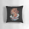 Ramen Dragon Pillow - Decorative Japanese Anime-Style Cushion with Kaiju and Great Wave Illustration