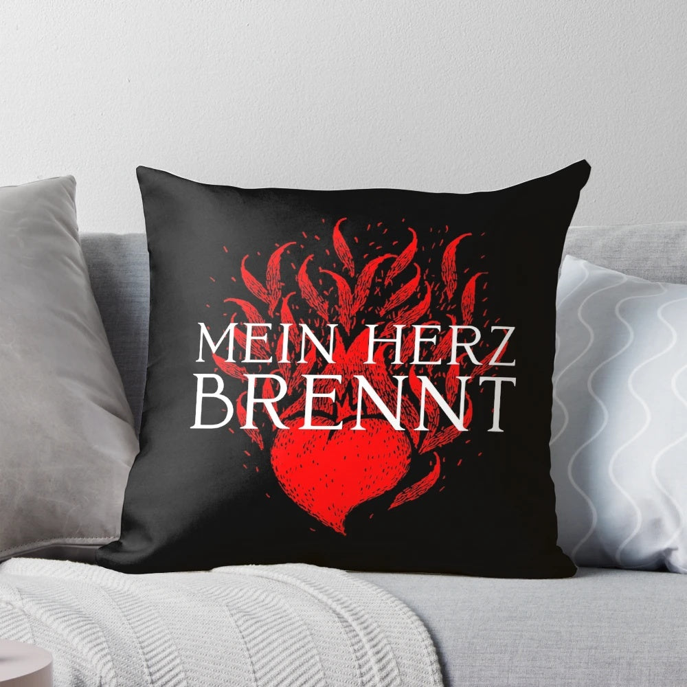Mein Herz Brennt Rammstein-inspired typewriter pillow for industrial music enthusiasts