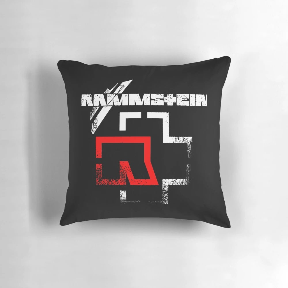 Rammstein band logo printed on a cozy pillow for music fans