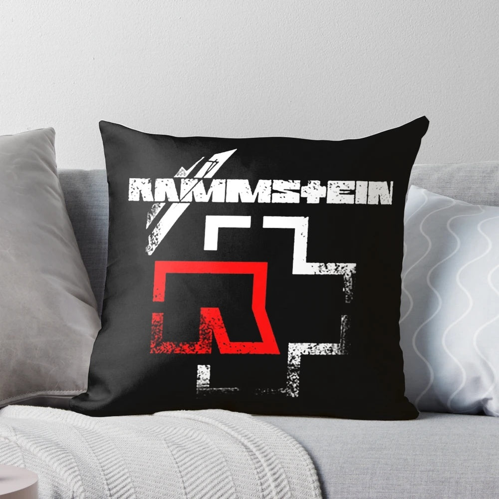 Rammstein band logo printed on a cozy pillow for music fans