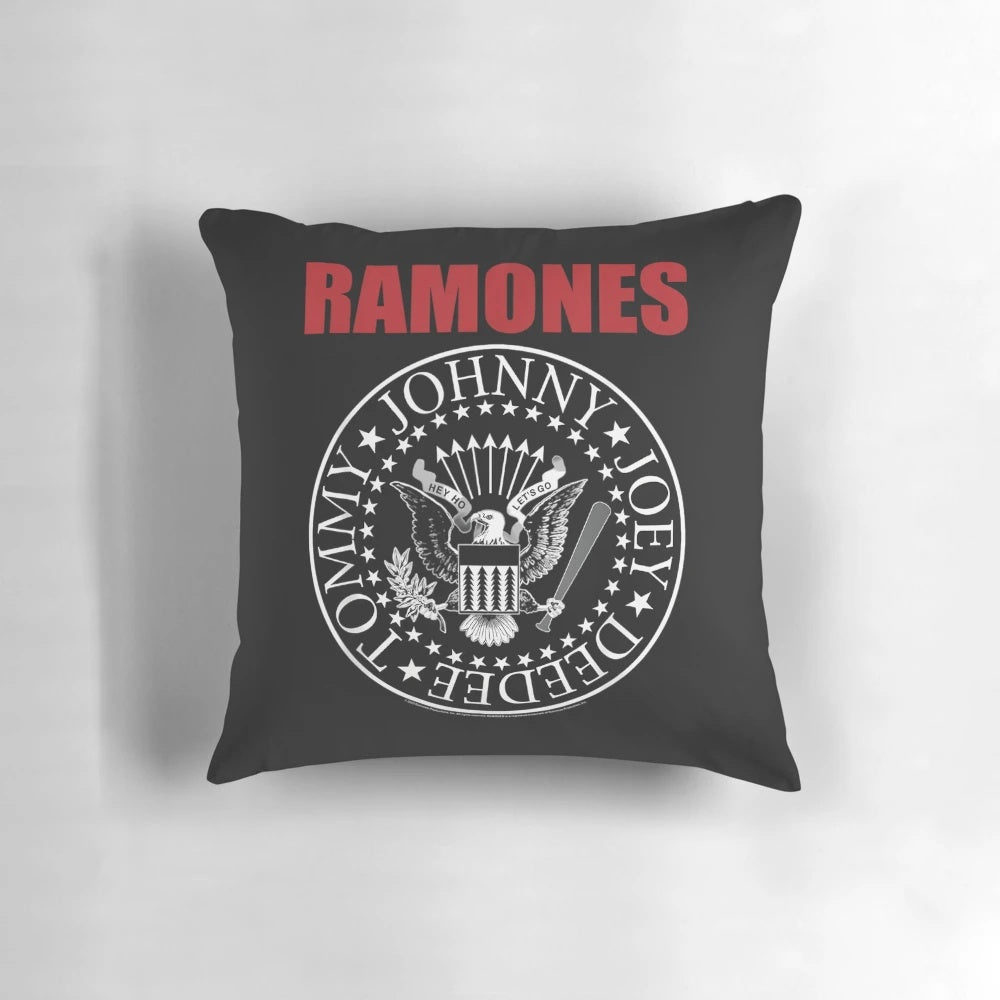 Ramones punk rock band logo printed on a soft, plush pillow
