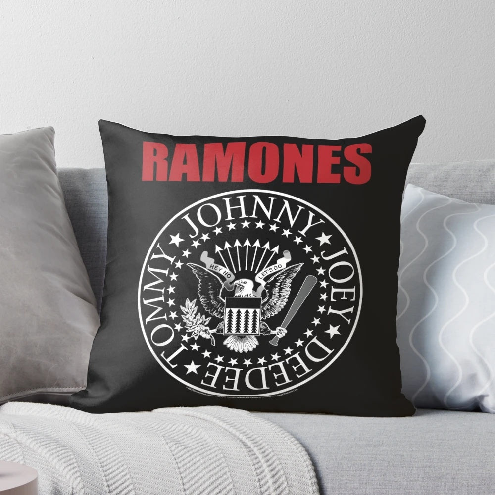 Ramones punk rock band logo printed on a soft, plush pillow