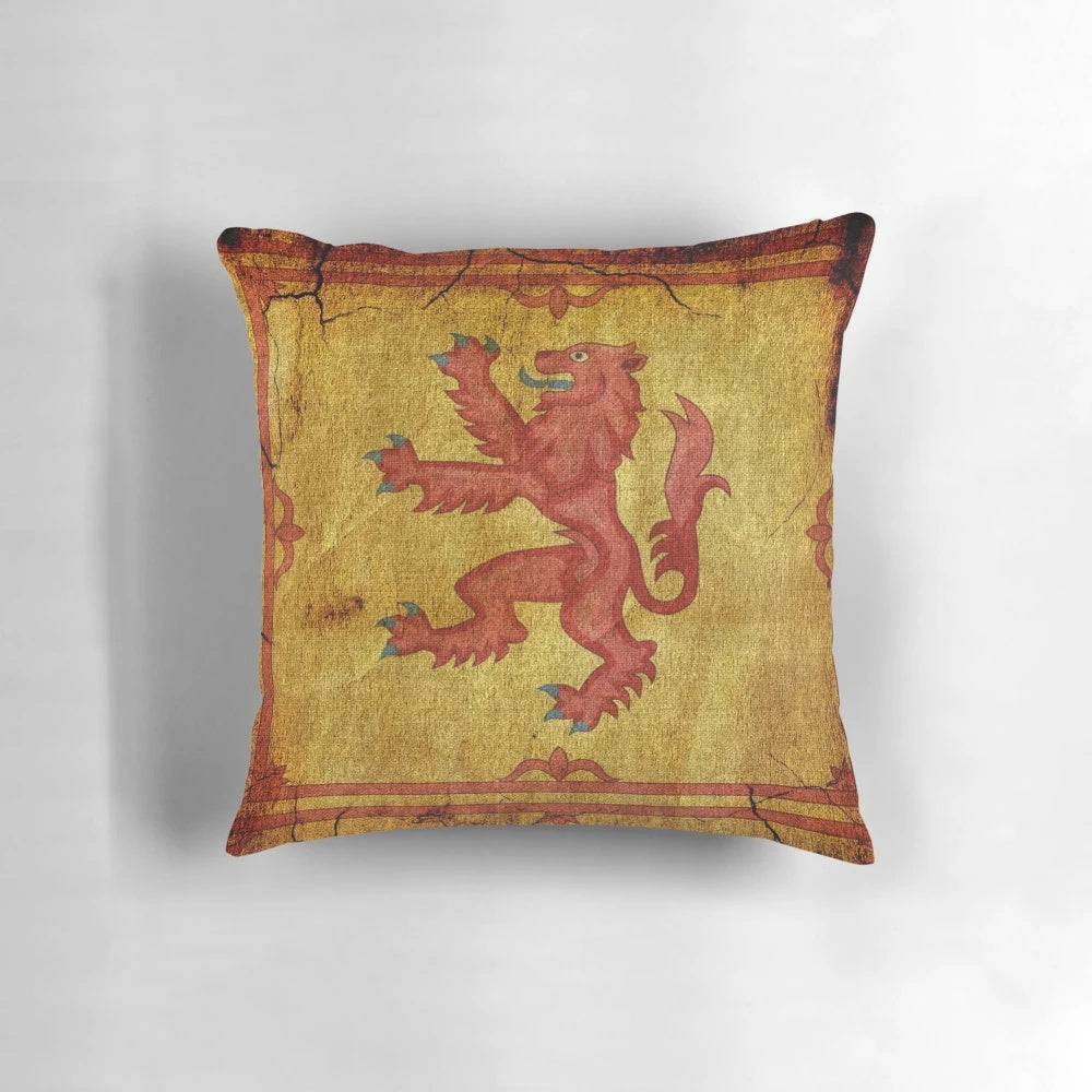 Rampant Lion Pillow featuring the iconic Scottish flag design, perfect for Scottish pride and home decor.