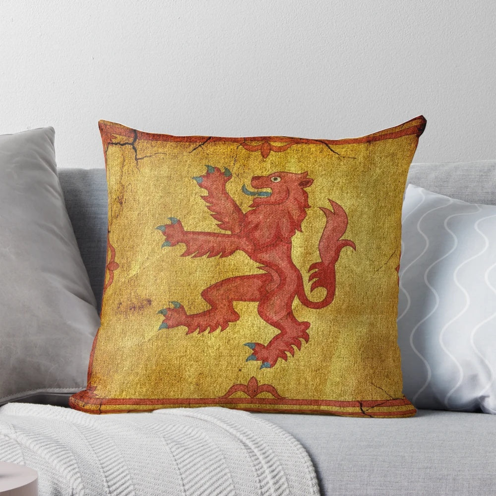 Rampant Lion Pillow featuring the iconic Scottish flag design, perfect for Scottish pride and home decor.
