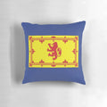 Vibrant rampant lion design on a plush pillow, celebrating Scottish pride and heritage.