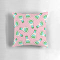 A soft, pink pillow featuring a ranch salad dressing bottle design by Little Arrow Designs.