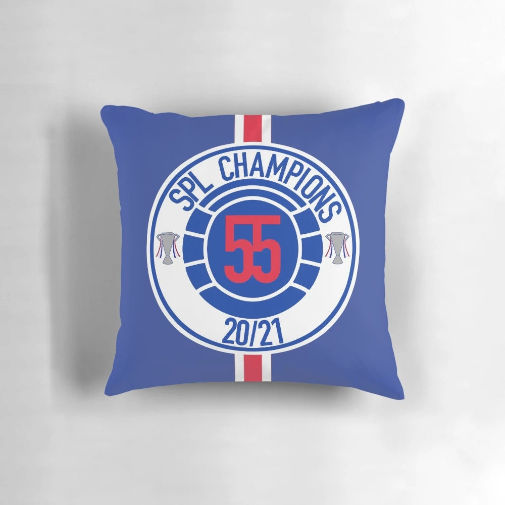 Rangers FC inspired mock badge design printed on a plush, comfortable pillow