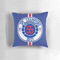 Rangers FC inspired mock badge design printed on a plush, comfortable pillow