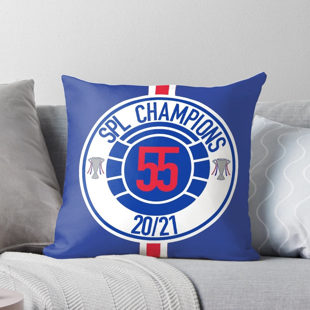 Rangers FC inspired mock badge design printed on a plush, comfortable pillow
