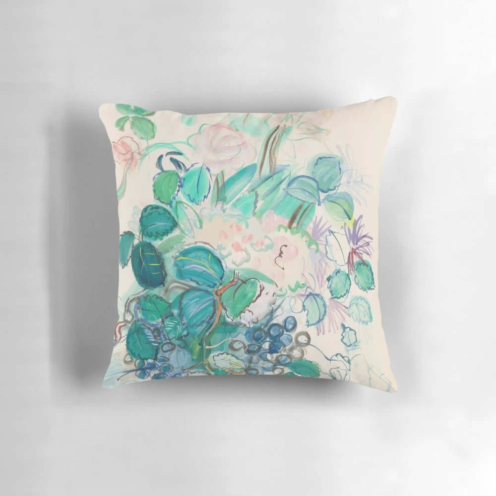 Raoul Dufy Bouquet à la Grappe et aux Roses Pillow showcasing the artist's vibrant floral painting