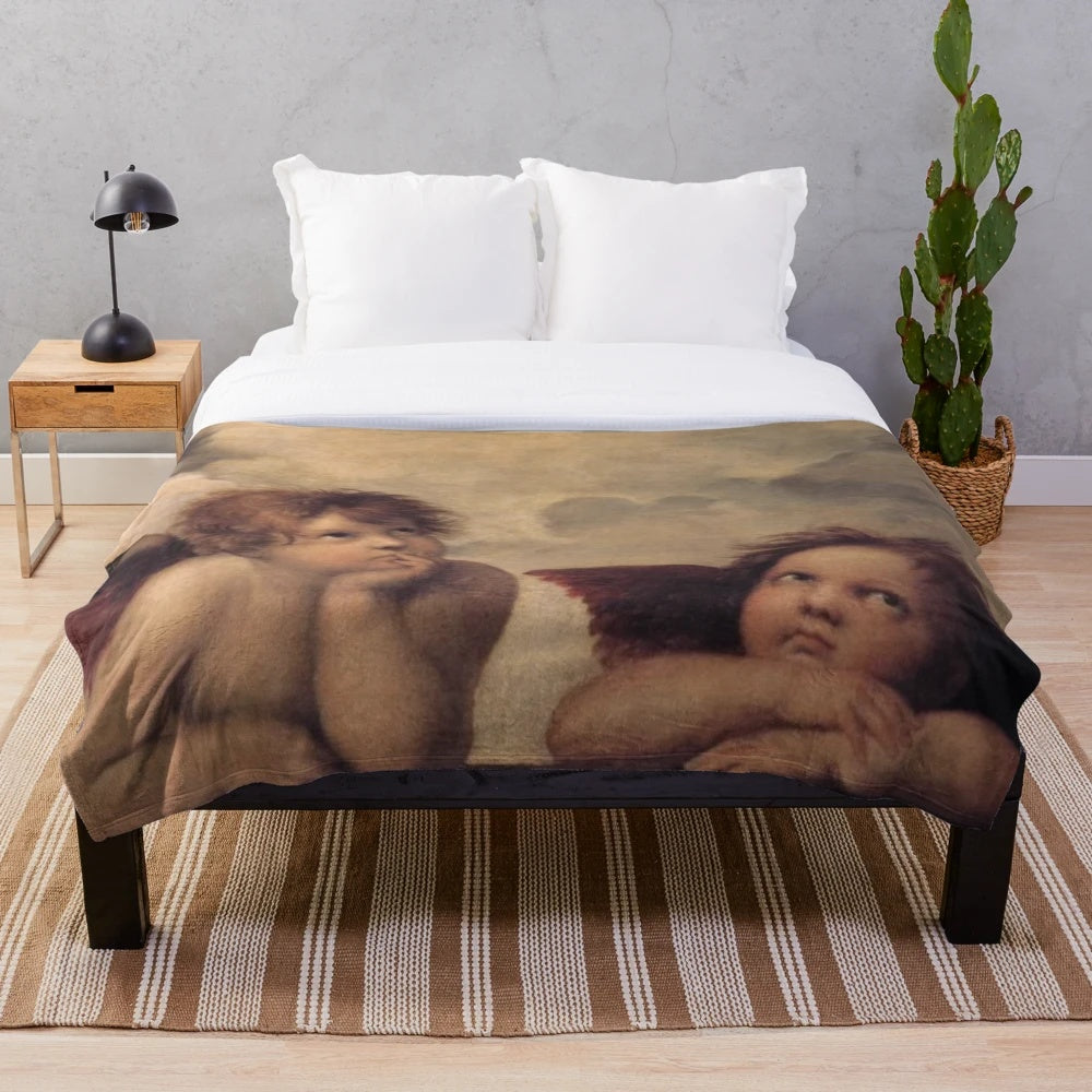 Raphael's Sistine Madonna cherub angels plush blanket